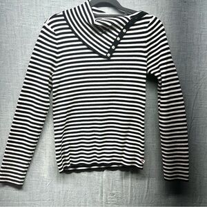 VTG Polo Jeans Co Ralph Lauren Stripped Button Neck Knit Medium Black/White